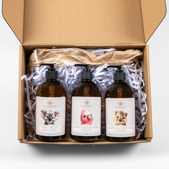 Tri Nature Baby Shower Gift Box Chamomile and Lavender, open gift box, photographed 2026