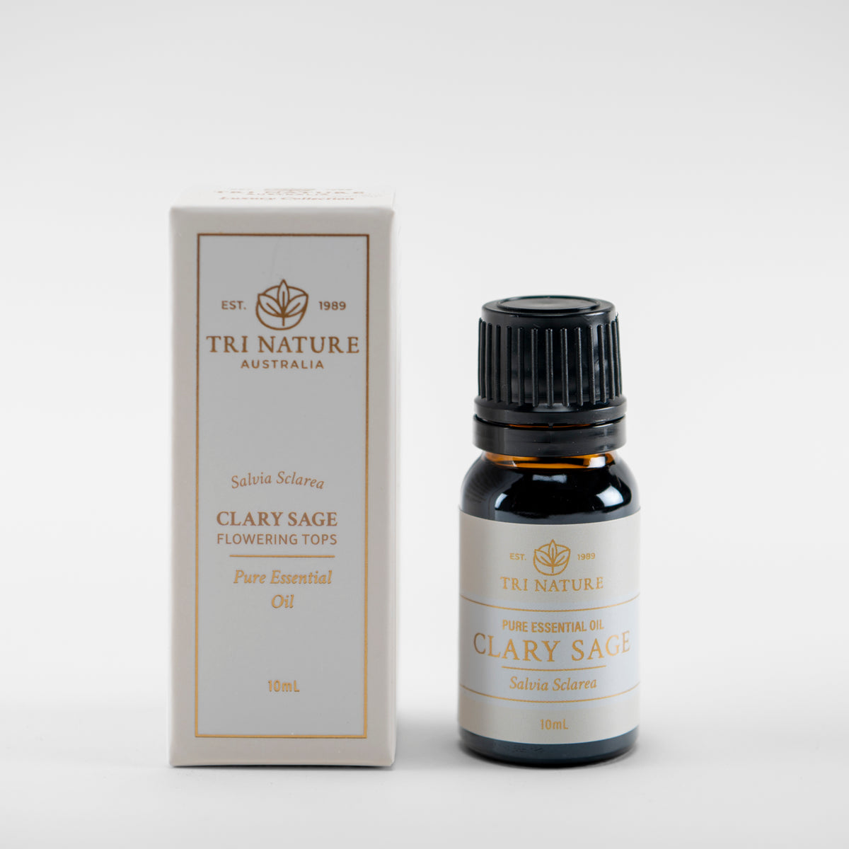 Tri Nature Clary Sage pure essential oil 10ml with box, photographed 2026