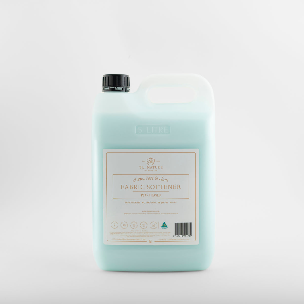 Tri Nature Fabric Softener Citrus, Rose and Clove 5L plant based refill, new look packaging, photographed 2026