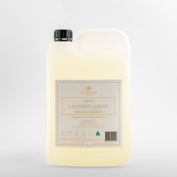 Tri Nature Laundry Liquid Original 5L plant based concentrate refill, new look packaging, photographed 2026