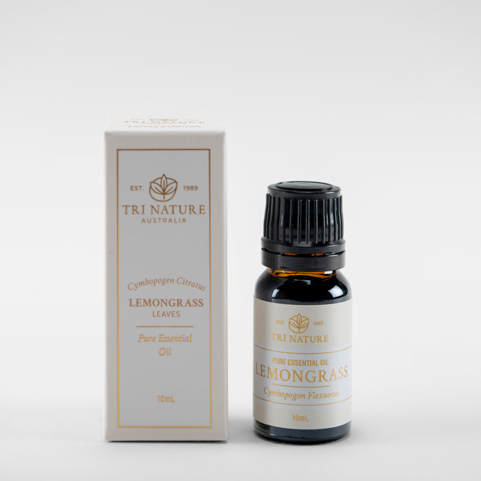 Tri Nature Lemongrass pure essential oil 10ml with box, photographed 2026