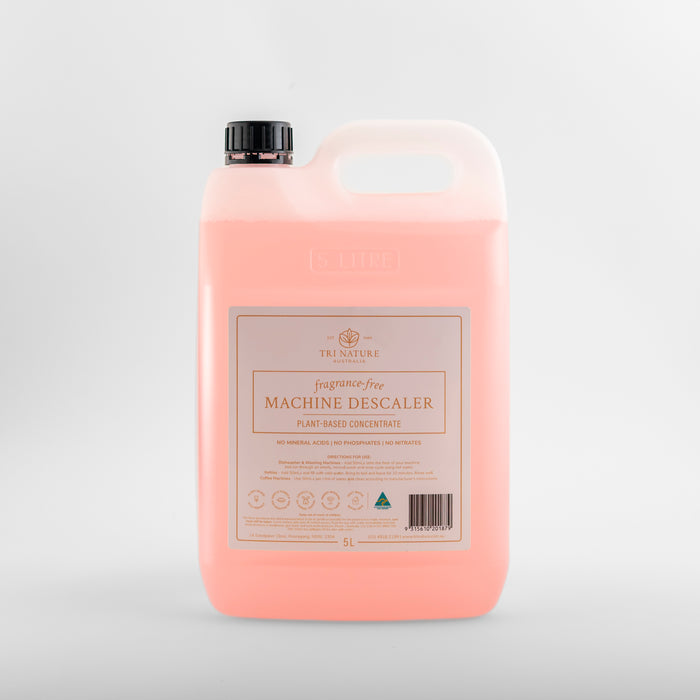 Tri Nature Machine Descaler, fragrance free, 5L plant based concentrate, new look packaging, photographed 2026