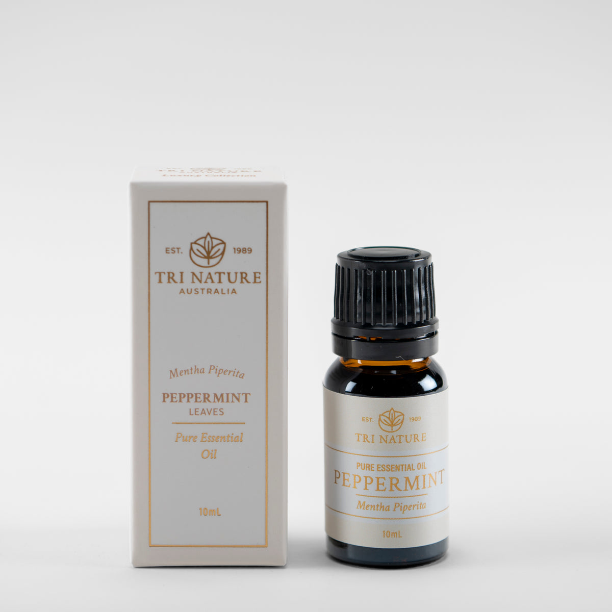 Tri Nature Peppermint pure essential oil 10ml with box, photographed 2026