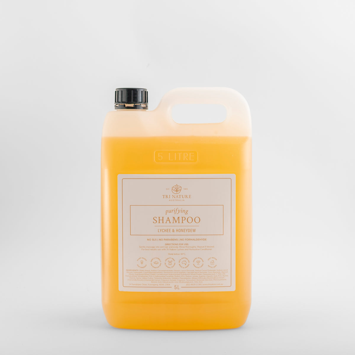 Tri Nature Purifying Shampoo Lychee and Honeydew 5L refill, new look packaging, photographed 2026