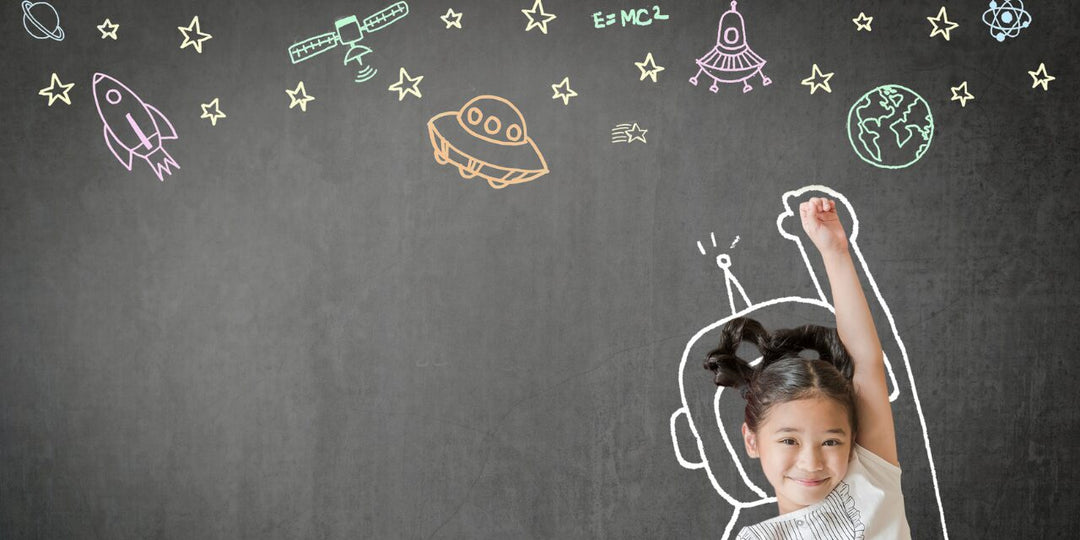 chalkboard background with young girl