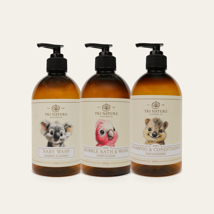 Tri Nature Baby Bundle in Chamomile & Lavender: Baby Wash, Kids Bubble Bath & Wash and Kids 2 in 1 Shampoo & Conditioner