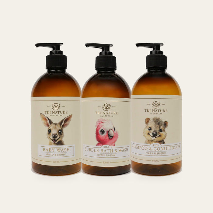 Tri Nature Baby Bundle in Vanilla & Oatmeal: Baby Wash, Kids Bubble Bath & Wash and Kids 2 in 1 Shampoo & Conditioner