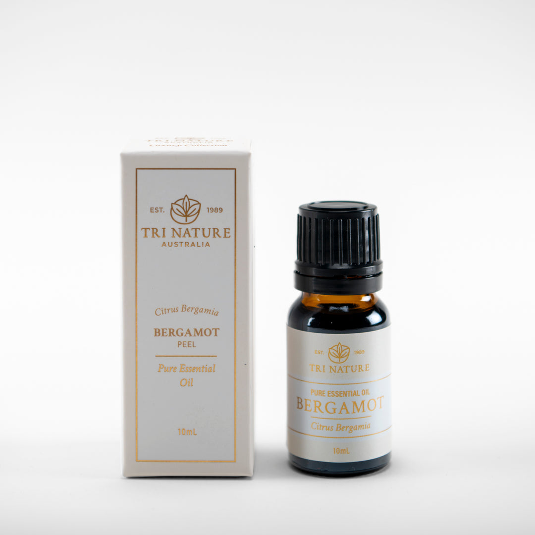 Tri Nature Bergamot pure essential oil 10ml with box, photographed 2026