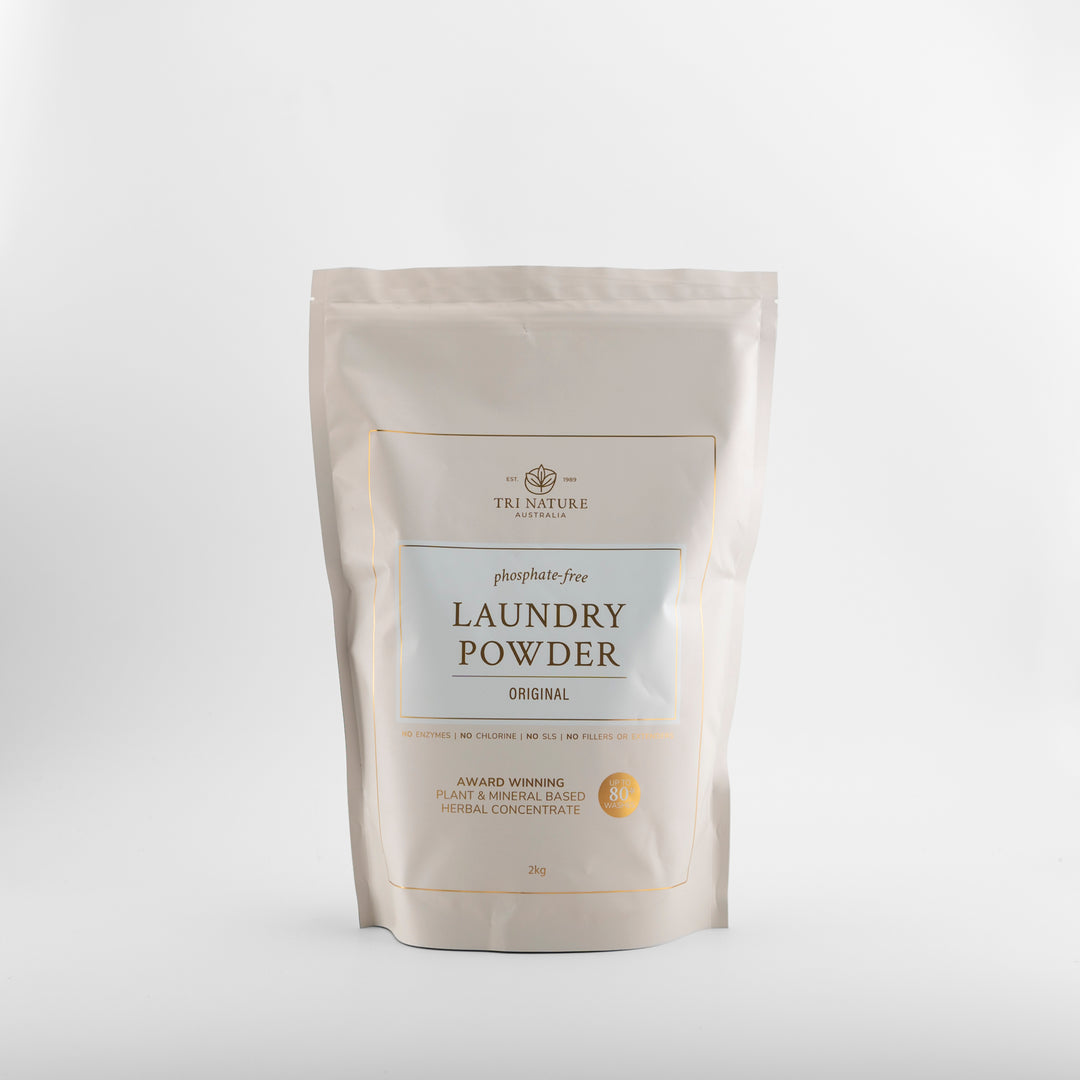 Tri Nature Laundry Powder Original 2kg soft pack, phosphate free, new look packaging, photographed 2026