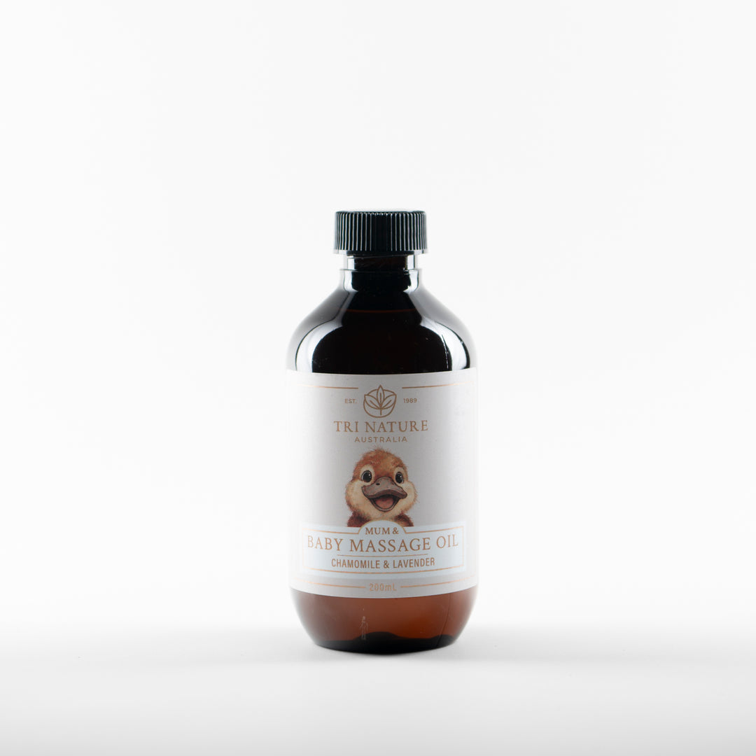 Tri Nature Mum and Baby Massage Oil Chamomile and Lavender 200ml, photographed 2026