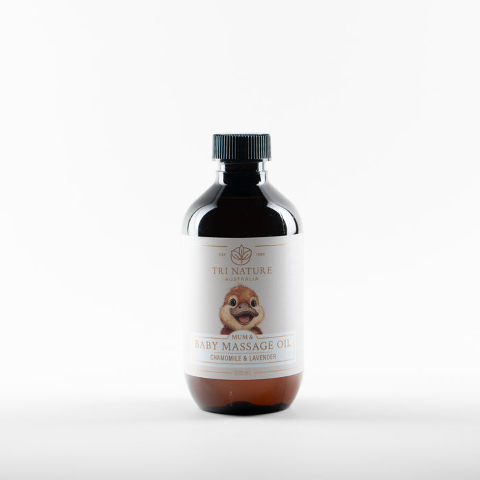 Tri Nature Mum and Baby Massage Oil Chamomile and Lavender 200ml, photographed 2026