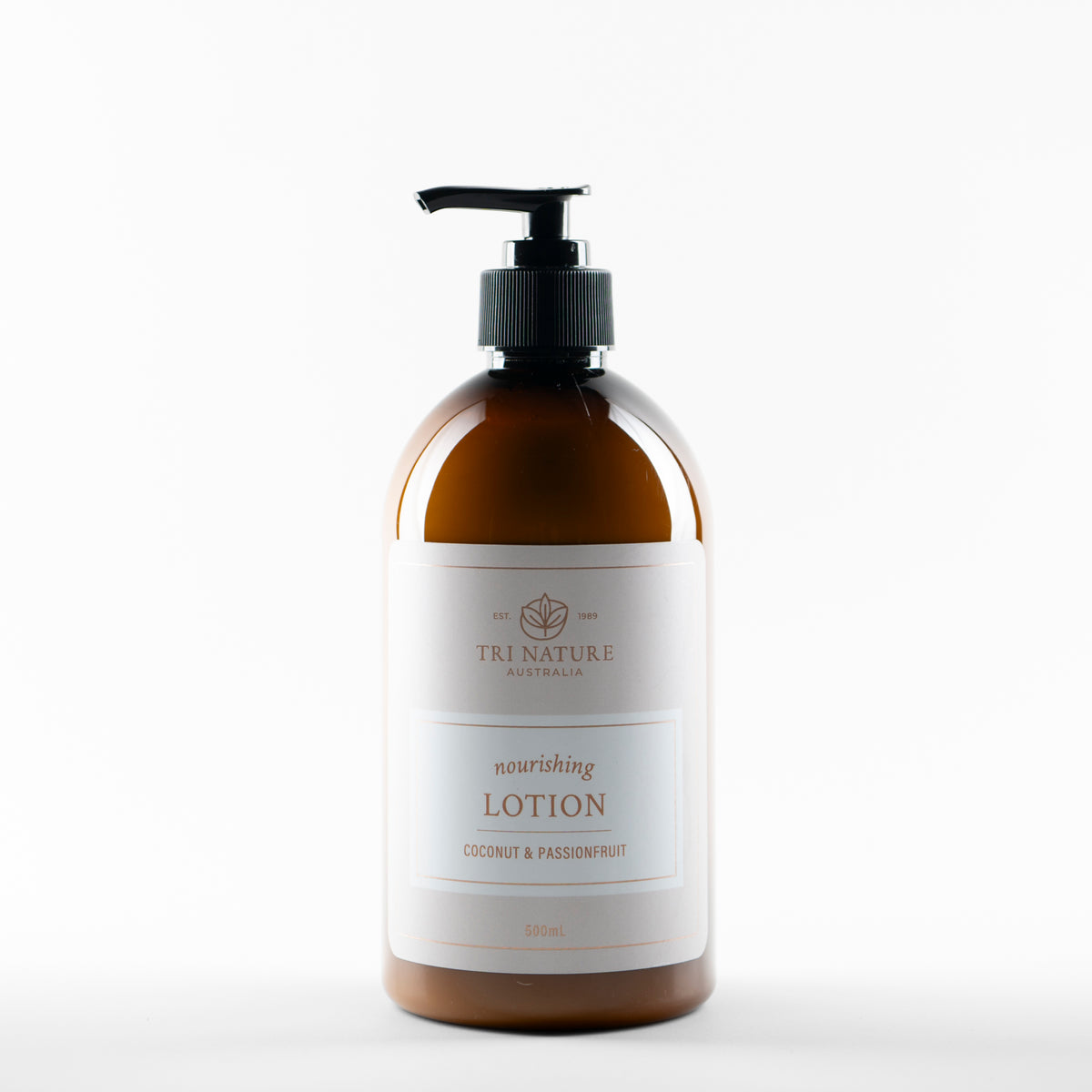 Tri Nature Nourishing Lotion Coconut and Passionfruit 500ml, new look packaging, photographed 2026
