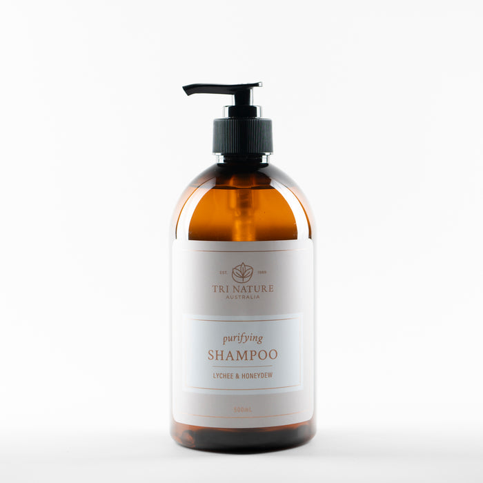 Tri Nature Purifying Shampoo Lychee and Honeydew 500ml, new look packaging, photographed 2026