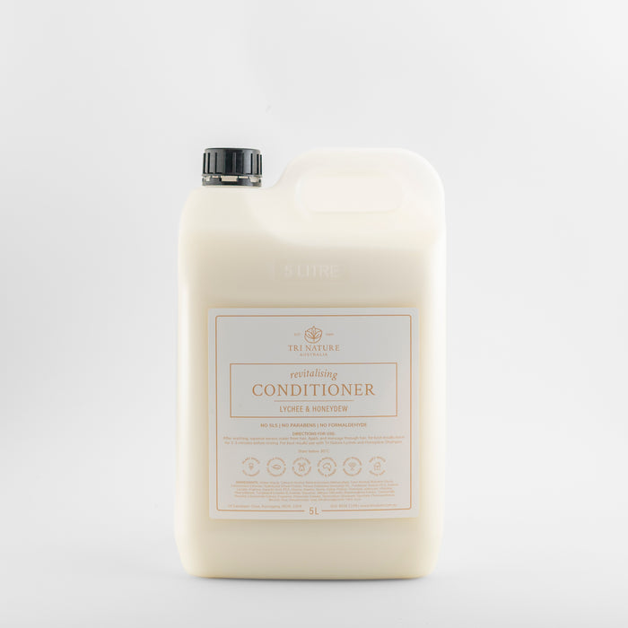 Tri Nature Revitalising Conditioner Lychee and Honeydew 5L refill, new look packaging, photographed 2026