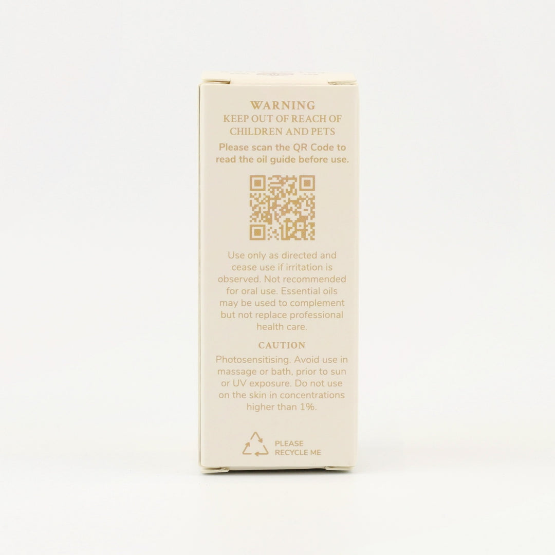 Tri Nature Bergamot Pure Essential Oil box, safety directions and QR code