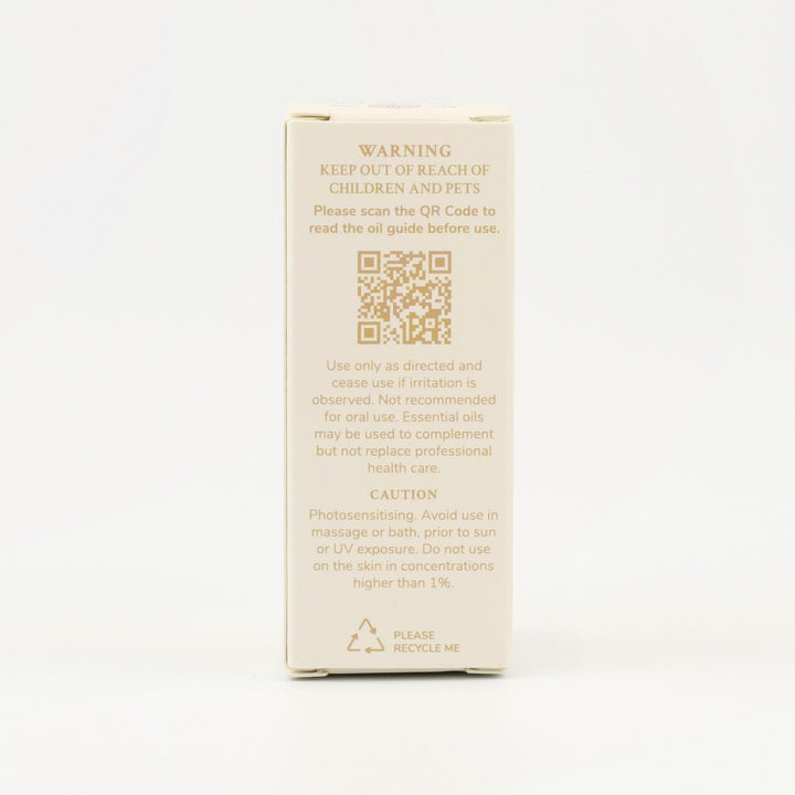 Tri Nature Bergamot Pure Essential Oil box, safety directions and QR code