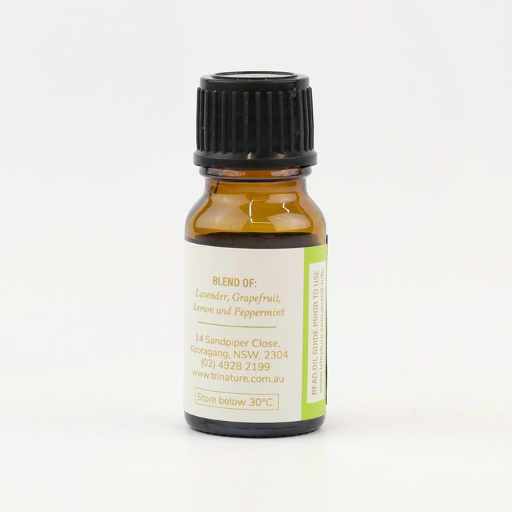 Tri Nature Calm Essential Oil Blend bottle, blend of Lavender, Grapefruit, Lemon and Peppermint