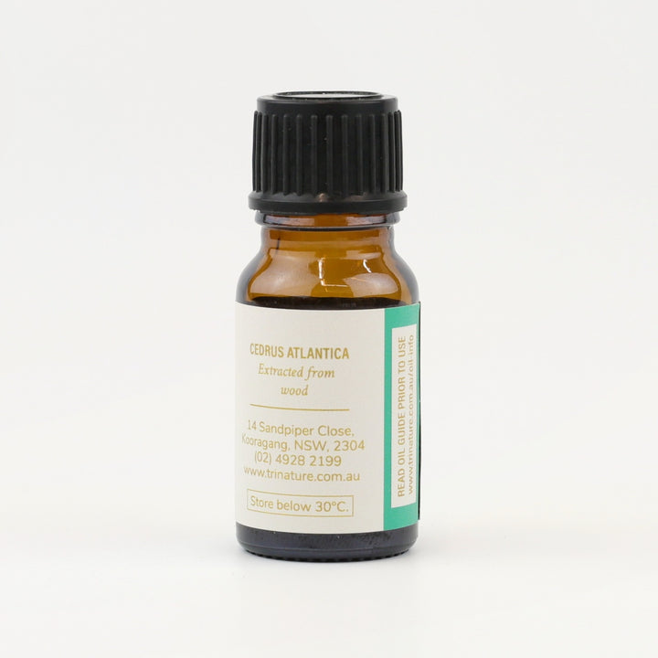 Tri Nature Cedarwood Pure Essential Oil bottle, botanical name and storage details