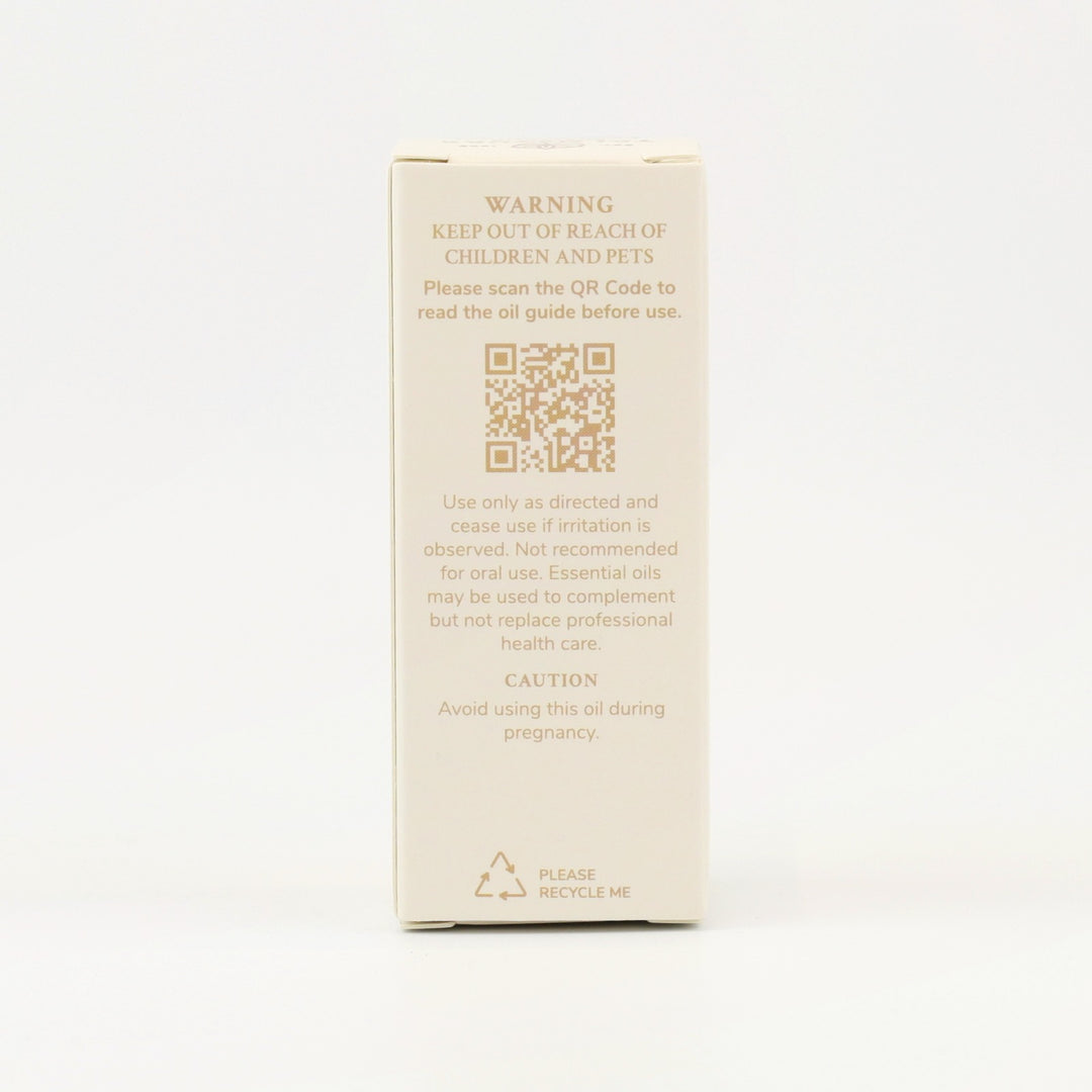 Tri Nature Cedarwood Pure Essential Oil box, safety directions and QR code