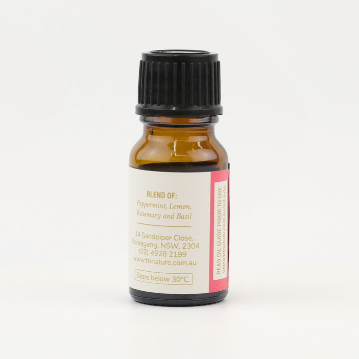 Tri Nature Clear Focus Essential Oil Blend bottle, blend of Peppermint, Lemon, Rosemary and Basil
