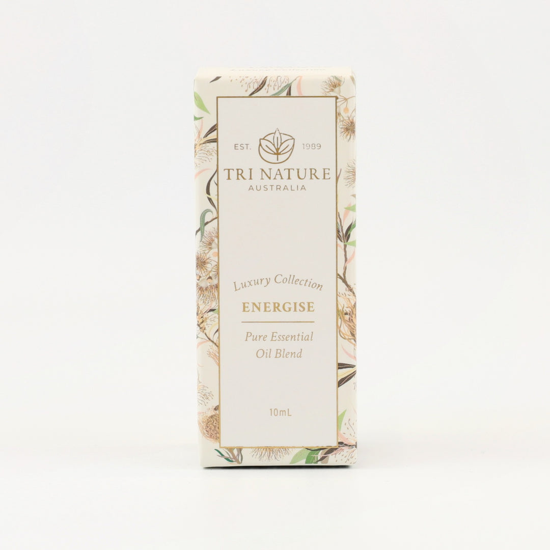 Tri Nature Energise Essential Oil Blend 10mL box, front of pack