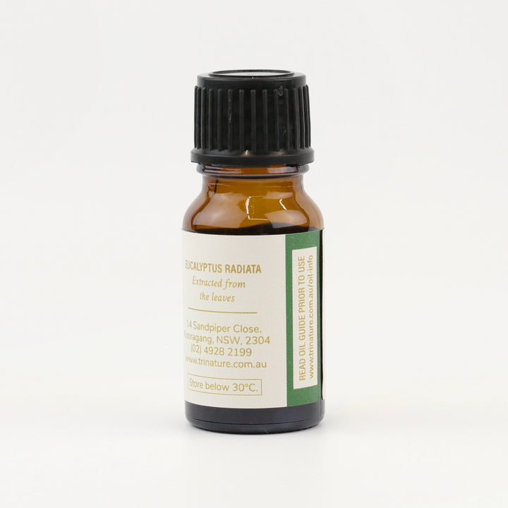 Tri Nature Eucalyptus Pure Essential Oil bottle, botanical name and storage details