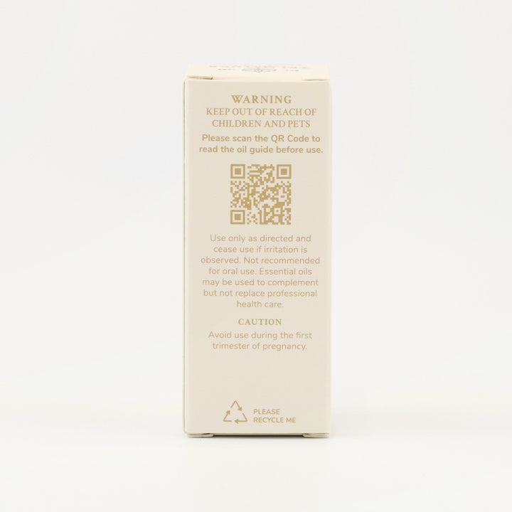 Tri Nature Frankincense Pure Essential Oil box, safety directions and QR code