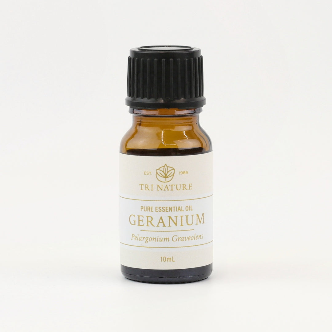 Tri Nature Geranium Pure Essential Oil 10mL amber glass bottle