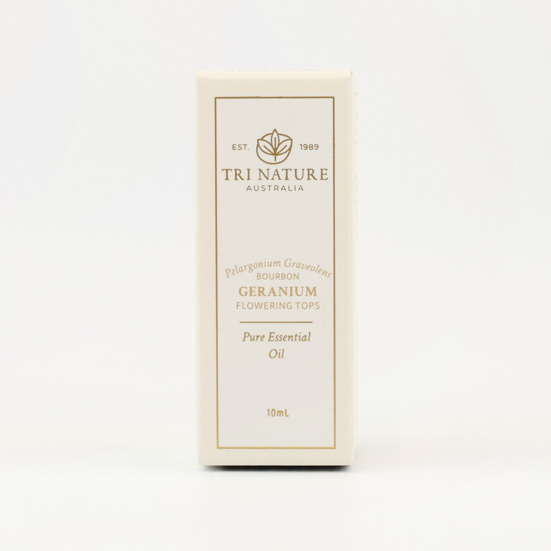 Tri Nature Geranium Pure Essential Oil 10mL box, front of pack