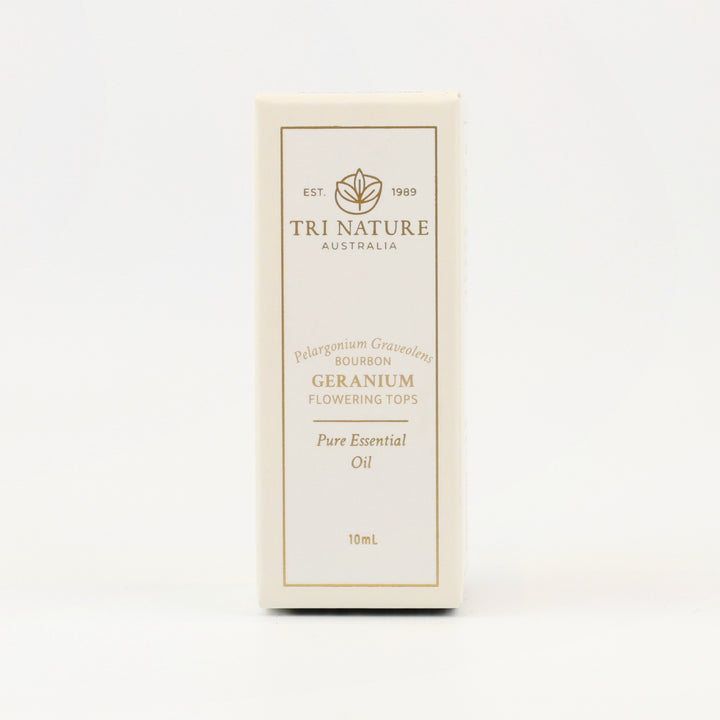 Tri Nature Geranium Pure Essential Oil 10mL box, front of pack