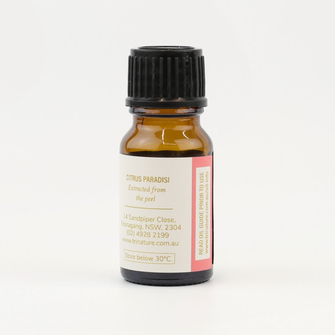 Tri Nature Grapefruit Pure Essential Oil bottle, botanical name and storage details