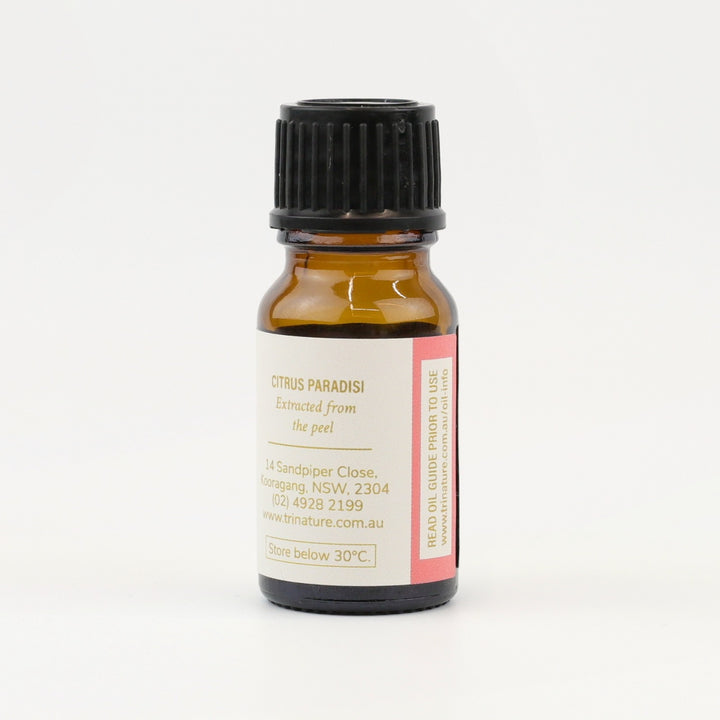 Tri Nature Grapefruit Pure Essential Oil bottle, botanical name and storage details