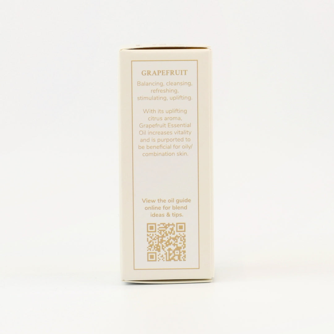 Tri Nature Grapefruit Pure Essential Oil box, aroma description and oil guide QR code