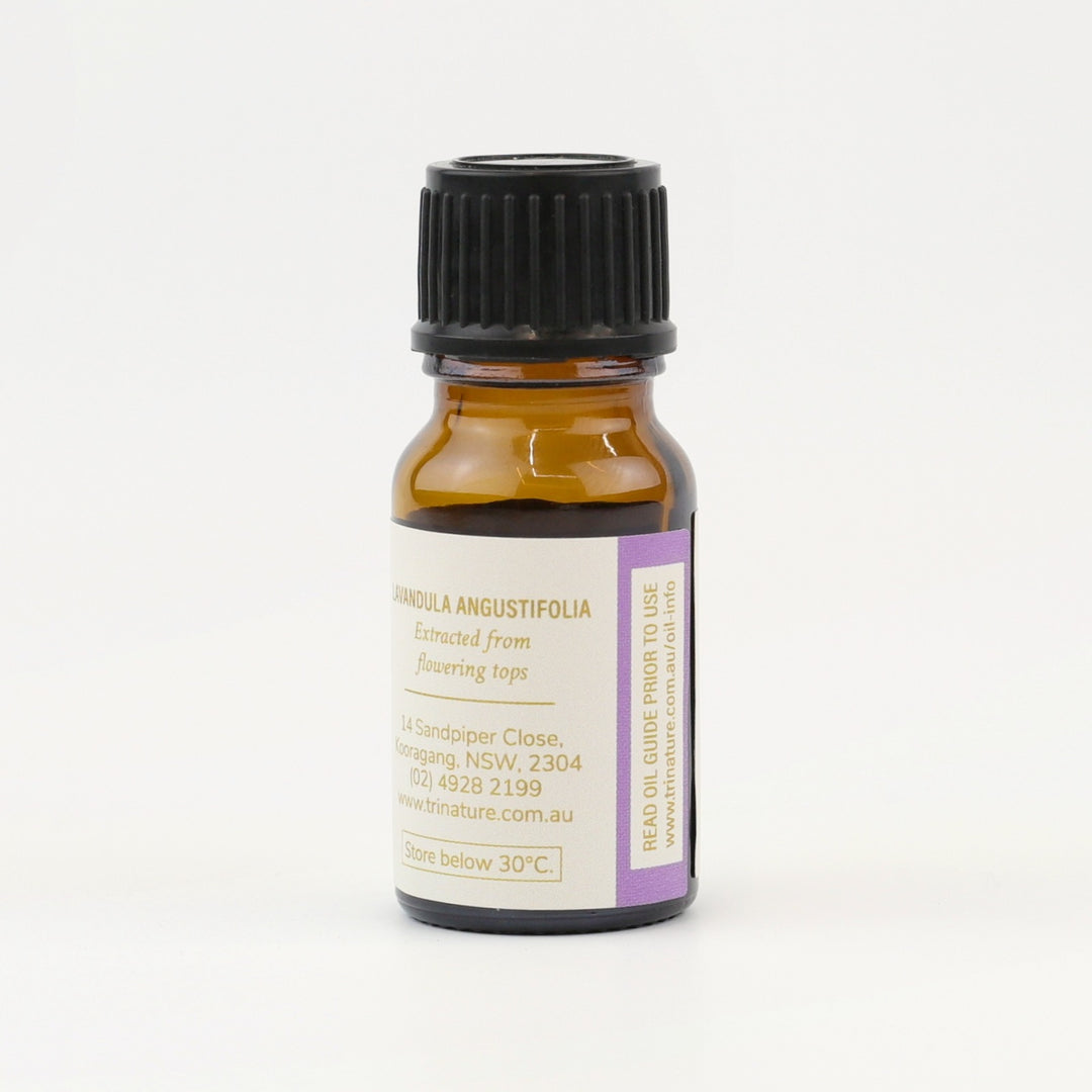 Tri Nature Lavender Pure Essential Oil bottle, botanical name and storage details