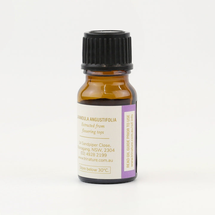 Tri Nature Lavender Pure Essential Oil bottle, botanical name and storage details