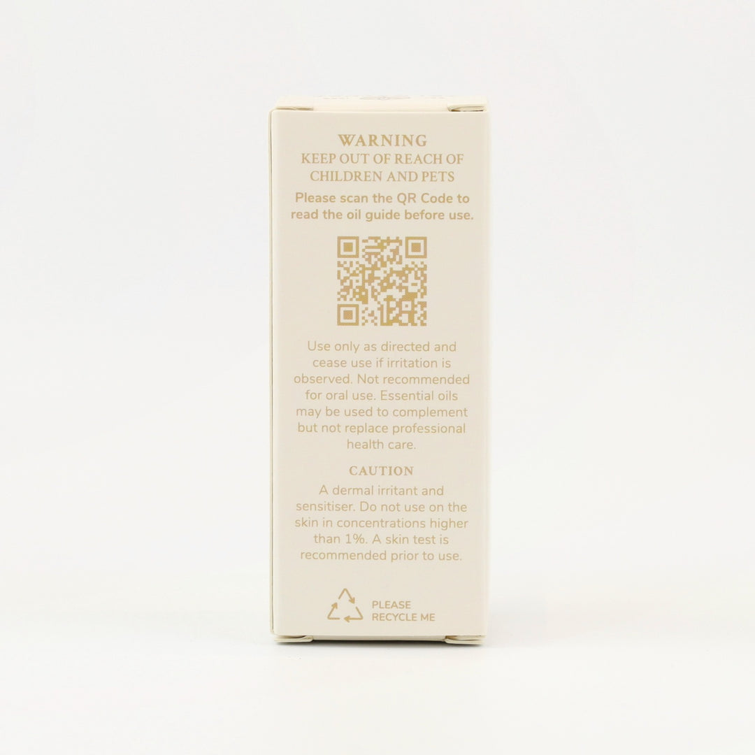 Tri Nature Lemon Myrtle Pure Essential Oil box, safety directions and QR code