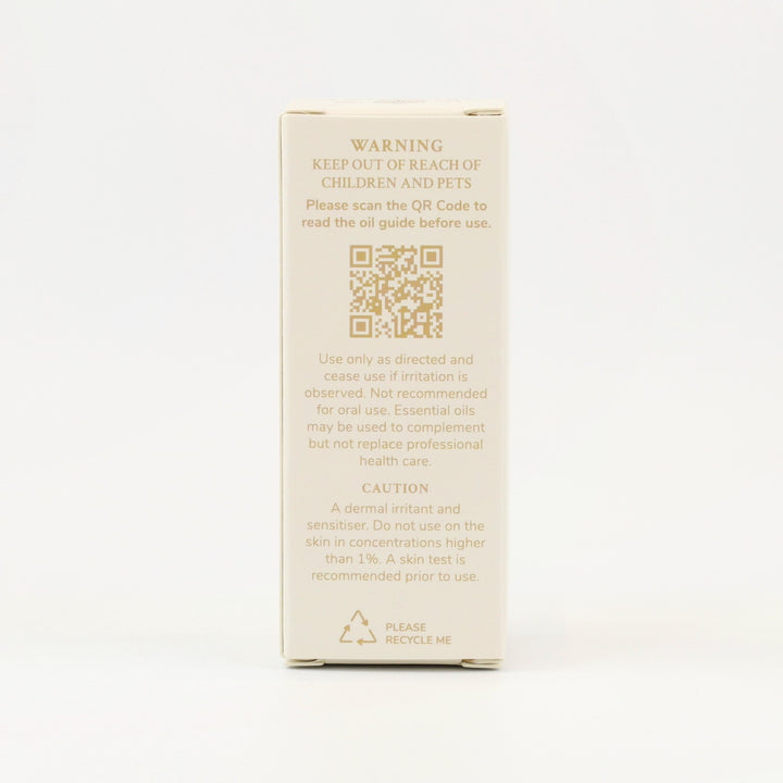 Tri Nature Lemon Myrtle Pure Essential Oil box, safety directions and QR code