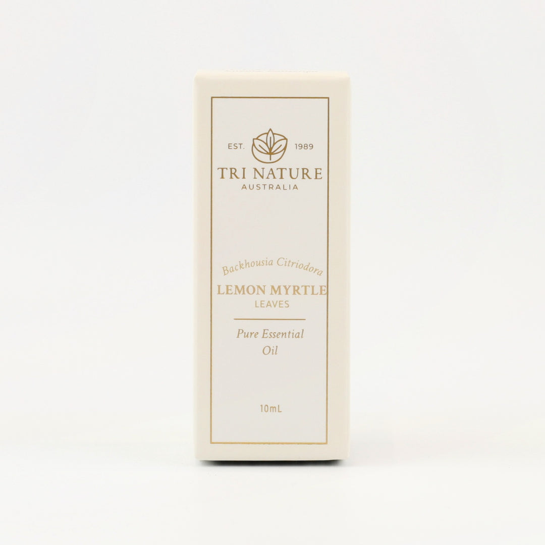 Tri Nature Lemon Myrtle Pure Essential Oil 10mL box, front of pack