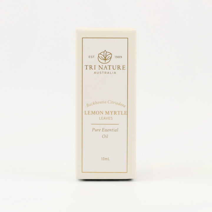Tri Nature Lemon Myrtle Pure Essential Oil 10mL box, front of pack