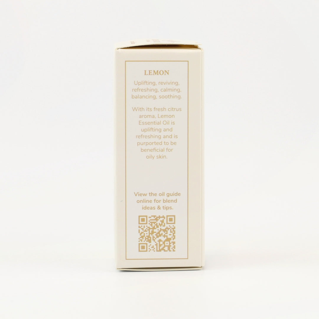 Tri Nature Lemon Pure Essential Oil box, aroma description and oil guide QR code