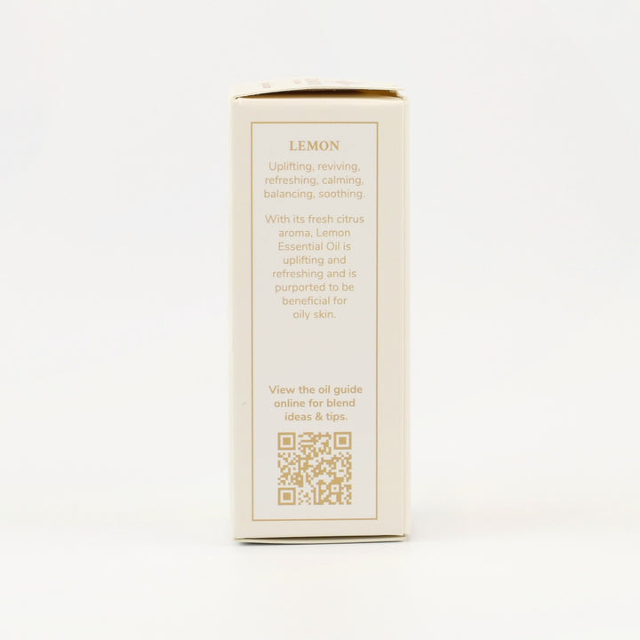 Tri Nature Lemon Pure Essential Oil box, aroma description and oil guide QR code