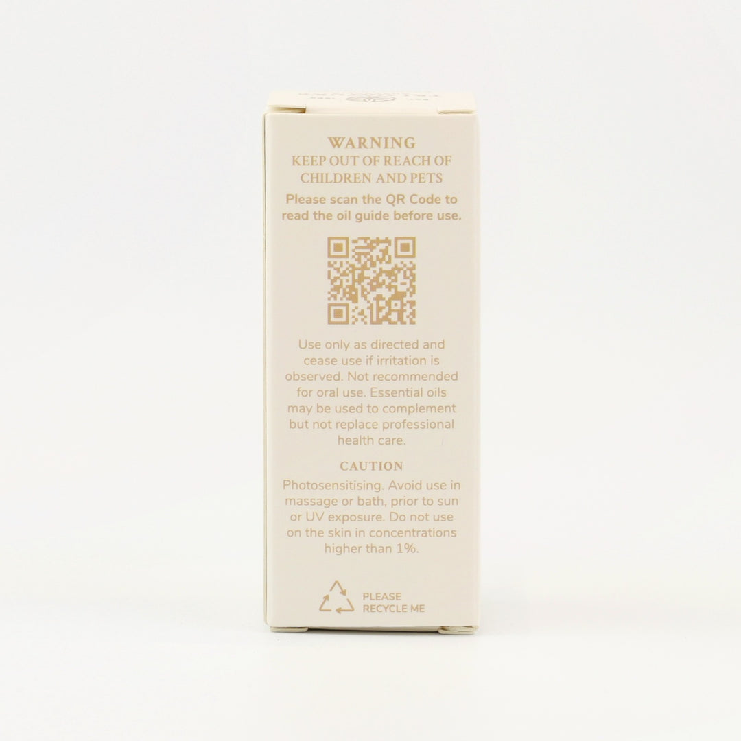 Tri Nature Lemon Pure Essential Oil box, safety directions and QR code