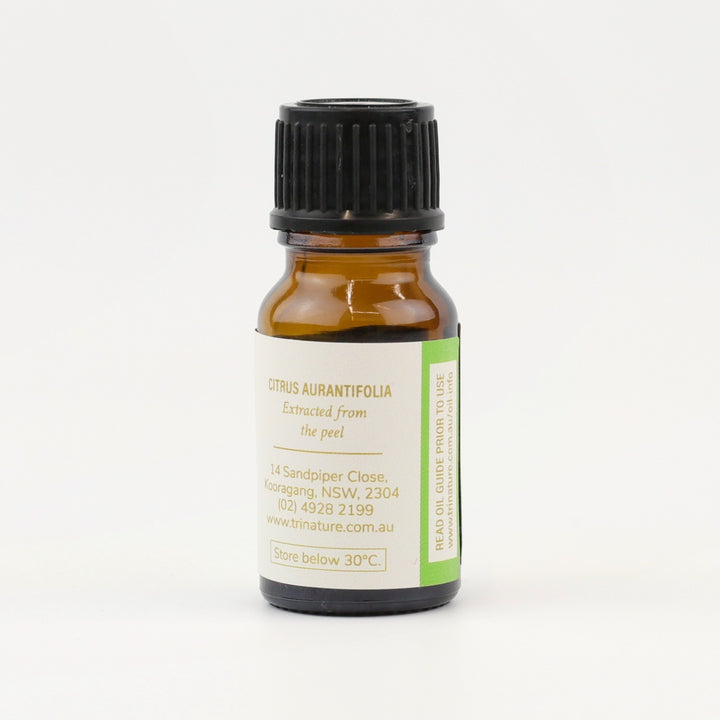Tri Nature Lime Pure Essential Oil bottle, botanical name and storage details