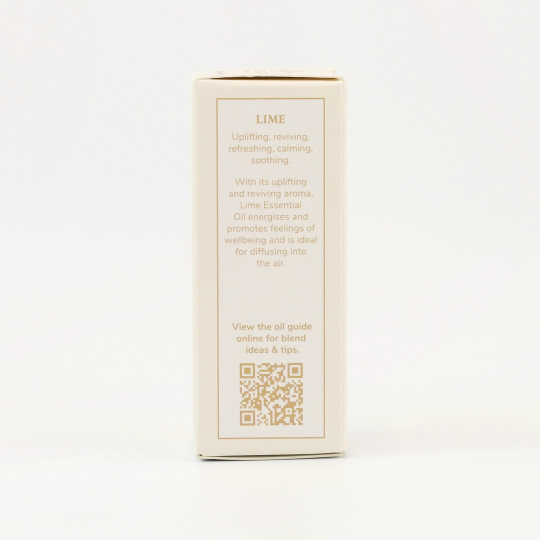 Tri Nature Lime Pure Essential Oil box, aroma description and oil guide QR code