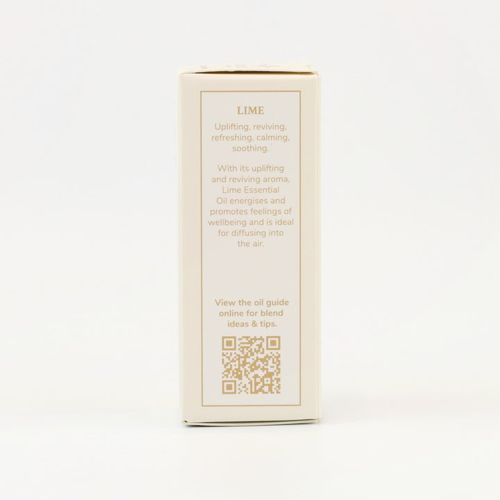 Tri Nature Lime Pure Essential Oil box, aroma description and oil guide QR code