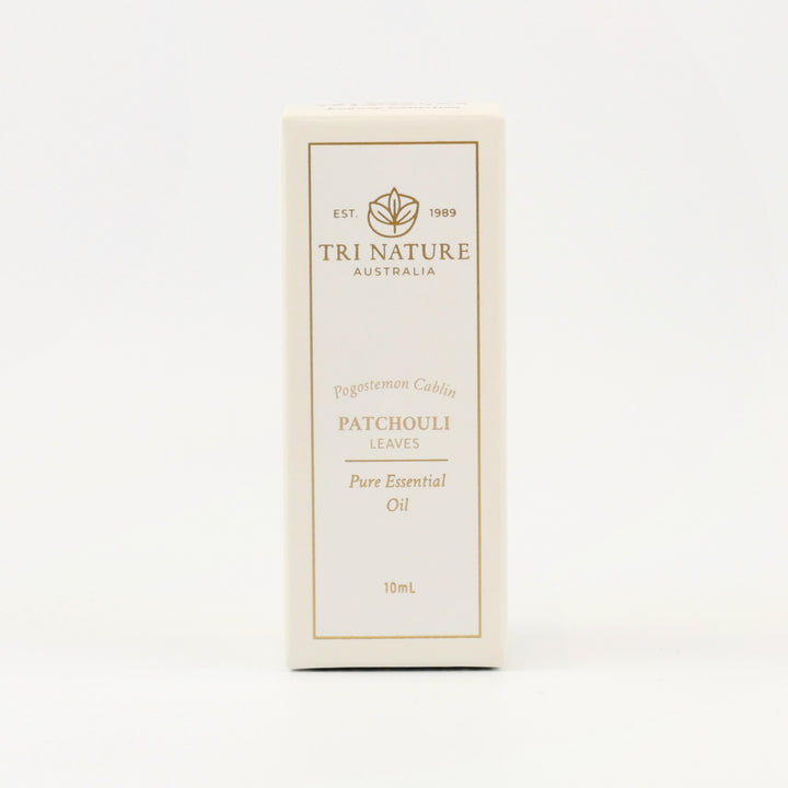 Tri Nature Patchouli Pure Essential Oil 10mL box, front of pack