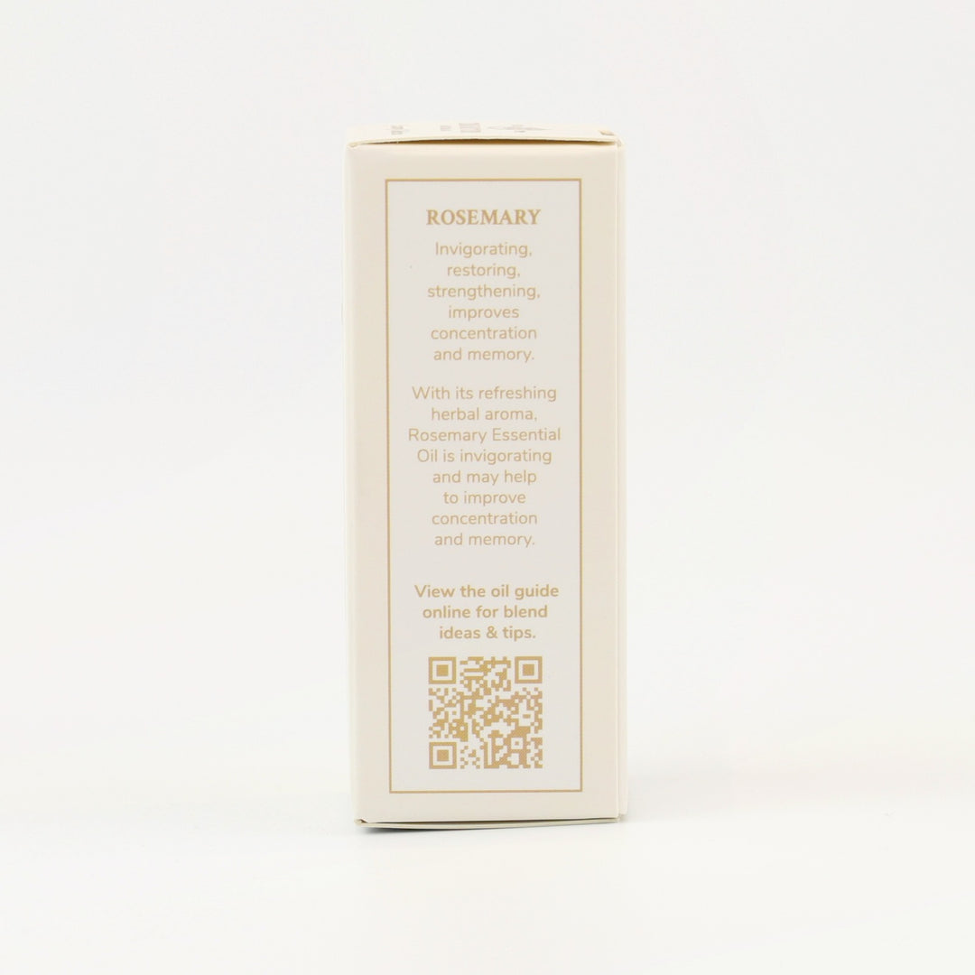 Tri Nature Rosemary Pure Essential Oil box, aroma description and oil guide QR code