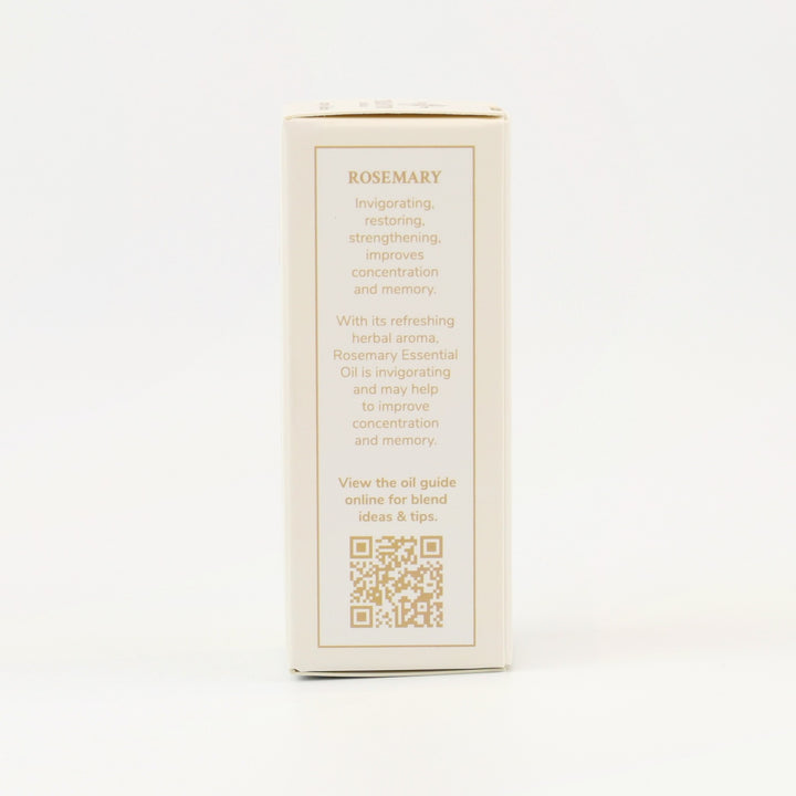 Tri Nature Rosemary Pure Essential Oil box, aroma description and oil guide QR code
