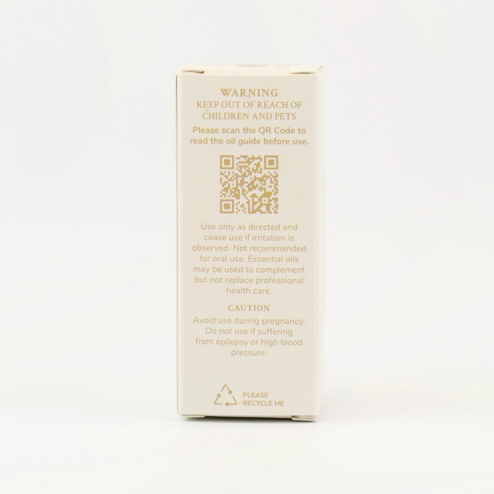 Tri Nature Rosemary Pure Essential Oil box, safety directions and QR code