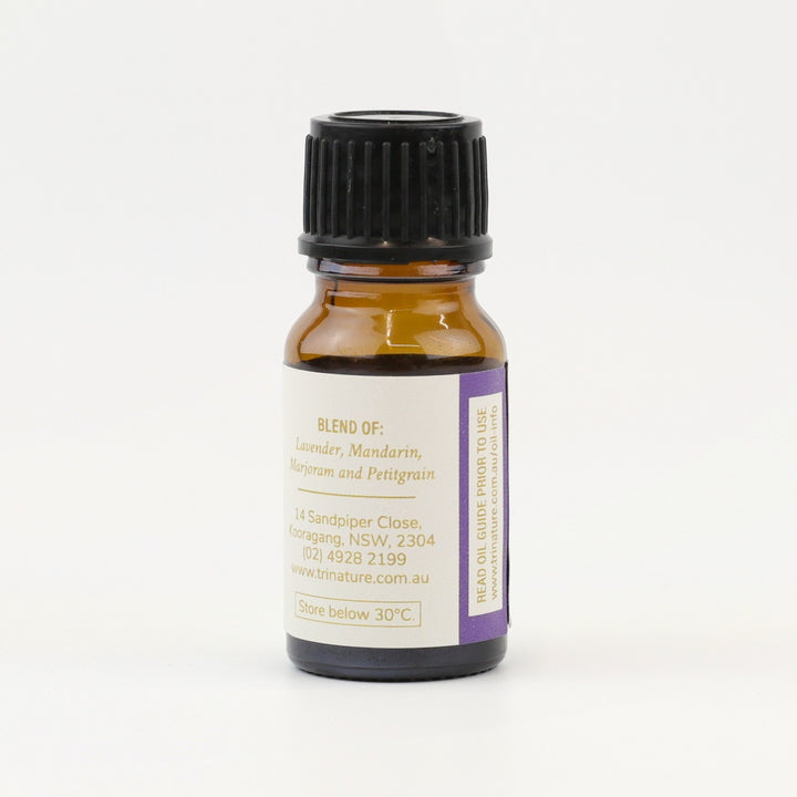 Tri Nature Sleep Essential Oil Blend bottle, blend of Lavender, Marjoram, Mandarin and Petitgrain